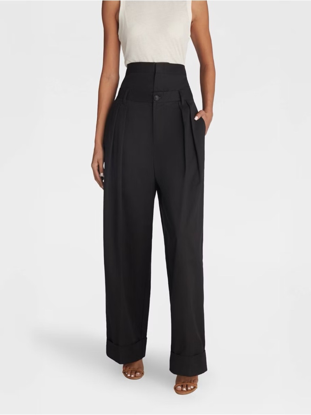 Wide Leg High Waist Trousers in Black